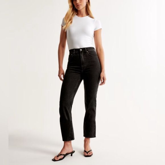 Abercrombie & Fitch The Ankle Straight Ultra High Rise Black Jeans Size 26/2L - Picture 1 of 6
